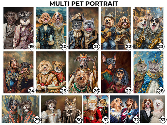 Custom Multi Pet Portrait - 2 Pets - Personalized Dog & Cat Lover Gift