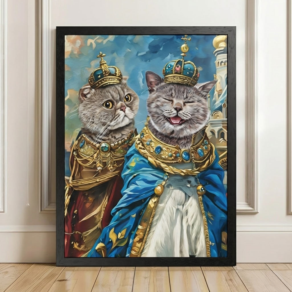 Custom Multi Pet Portrait - 2 Pets - Personalized Dog & Cat Lover Gift