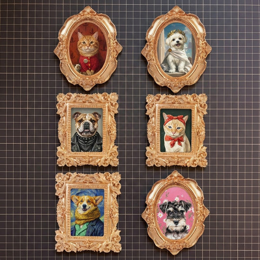 Custom Royal Pet Portrait - Vintage Gold Frame Magnet & Stand (2-in-1 Display)